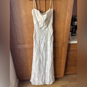 Cream linen Maxi Dress, drawstring back
